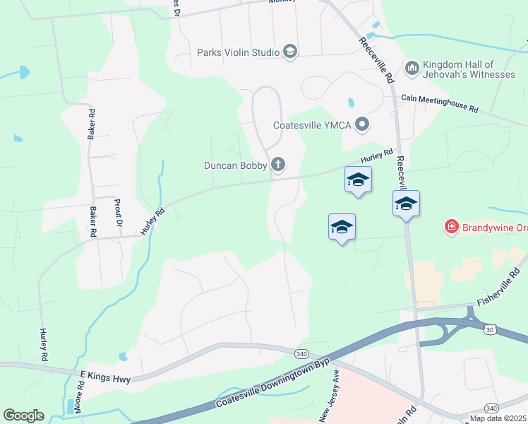 map of restaurants, bars, coffee shops, grocery stores, and more near 40 Schoolhouse Lane in Chester County