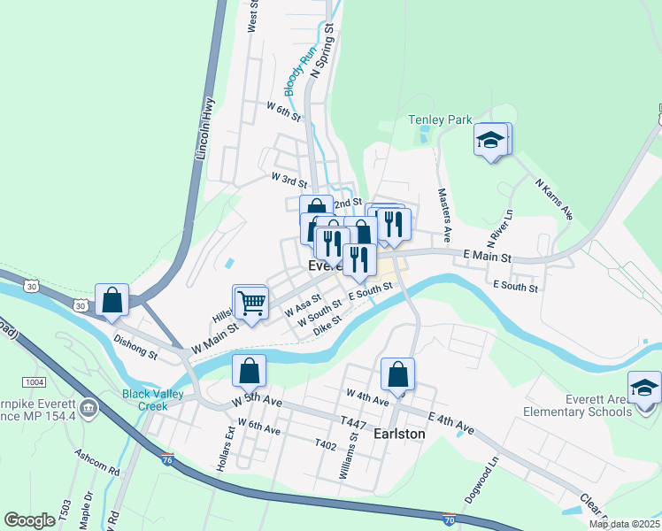 map of restaurants, bars, coffee shops, grocery stores, and more near 10 East Main Street in Everett