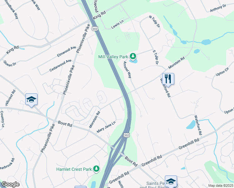 map of restaurants, bars, coffee shops, grocery stores, and more near 1336 Morstein Road in West Chester