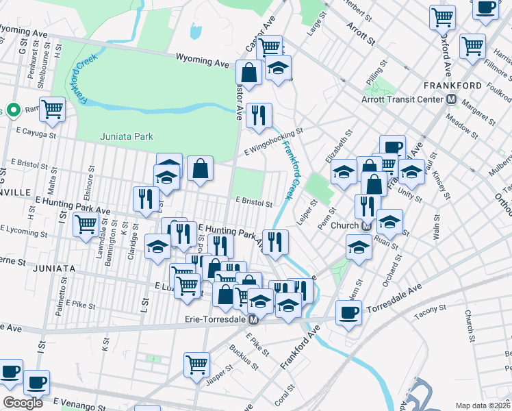 map of restaurants, bars, coffee shops, grocery stores, and more near 4254 O Street in Philadelphia