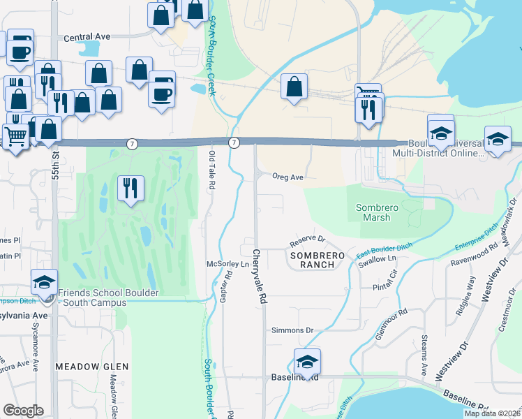 map of restaurants, bars, coffee shops, grocery stores, and more near 1369 Cherryvale Road in Unincorporated