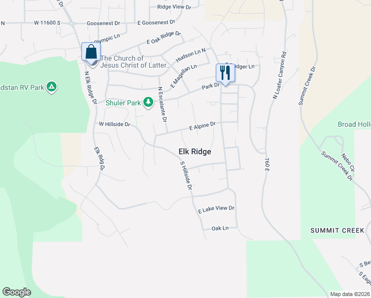 map of restaurants, bars, coffee shops, grocery stores, and more near 108 South Astor Lane in Payson