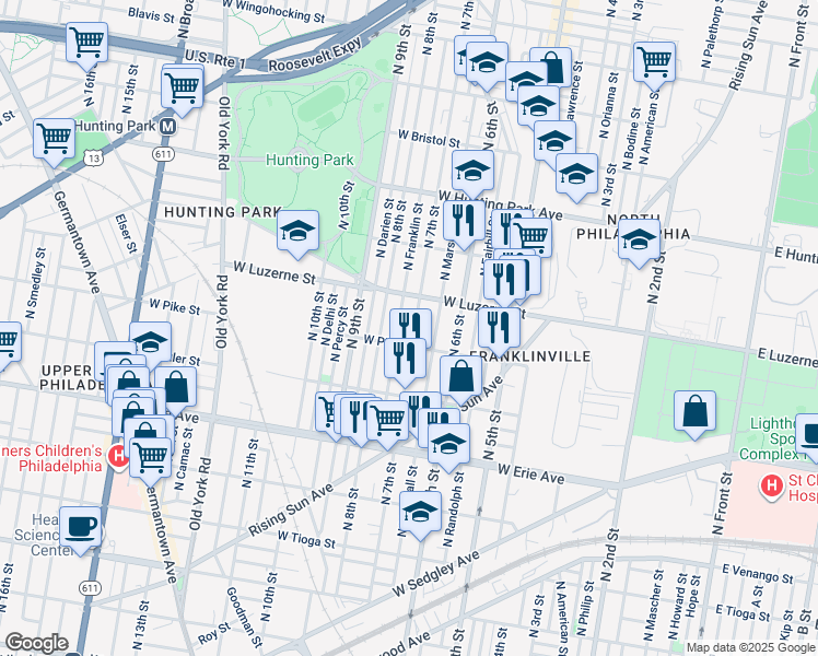 map of restaurants, bars, coffee shops, grocery stores, and more near 3922 North 7th Street in Philadelphia