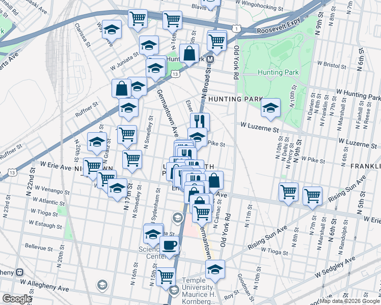map of restaurants, bars, coffee shops, grocery stores, and more near in Philadelphia
