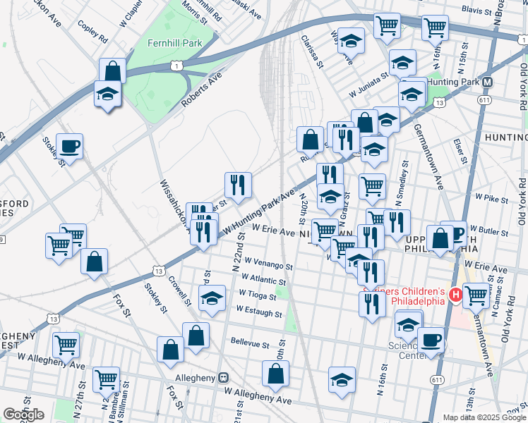 map of restaurants, bars, coffee shops, grocery stores, and more near 5676 North 21st Street in Philadelphia