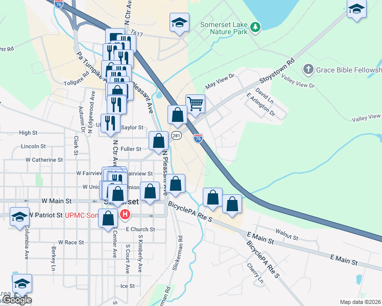 map of restaurants, bars, coffee shops, grocery stores, and more near 146 Alice Street in Somerset
