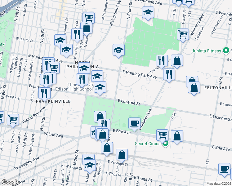map of restaurants, bars, coffee shops, grocery stores, and more near in Philadelphia