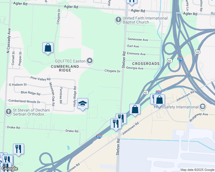 map of restaurants, bars, coffee shops, grocery stores, and more near 1903 Stelzer Road in Columbus