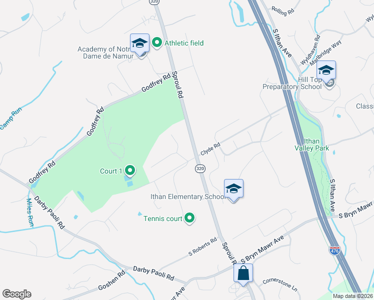 map of restaurants, bars, coffee shops, grocery stores, and more near 702 Hamilton Road in Bryn Mawr