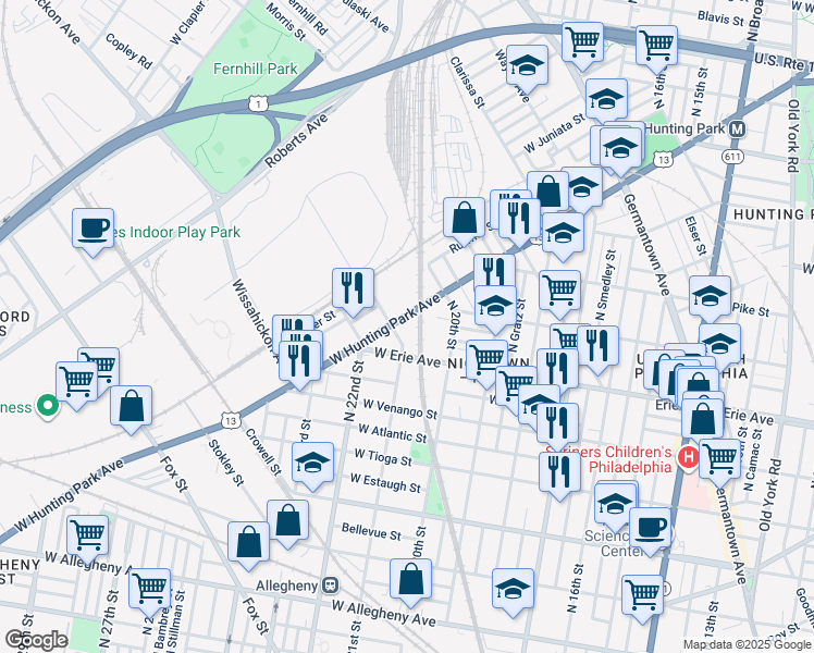 map of restaurants, bars, coffee shops, grocery stores, and more near 2080 West Erie Avenue in Philadelphia