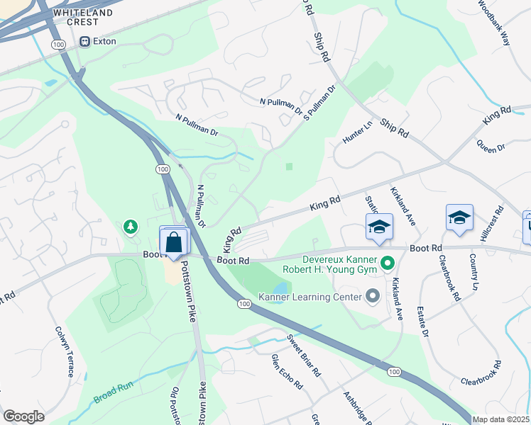 map of restaurants, bars, coffee shops, grocery stores, and more near 250 King Road in West Chester