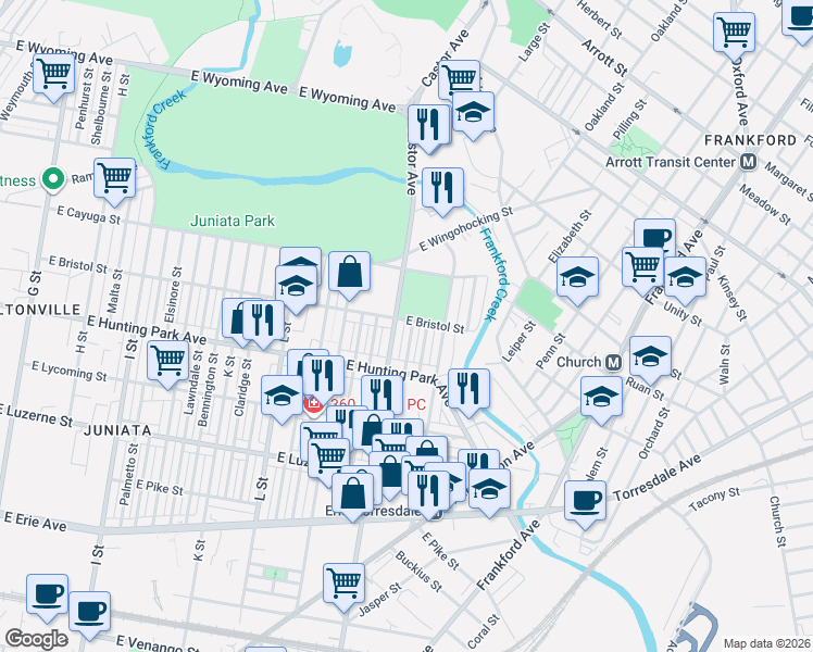 map of restaurants, bars, coffee shops, grocery stores, and more near in Philadelphia