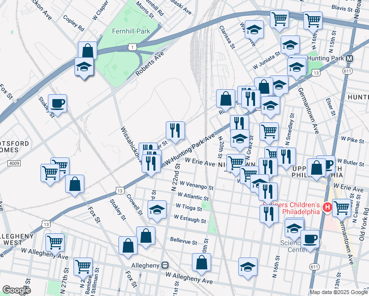 map of restaurants, bars, coffee shops, grocery stores, and more near 2111 West Hunting Park Avenue in Philadelphia