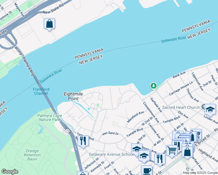 map of restaurants, bars, coffee shops, grocery stores, and more near 2003 Harbour Drive in Palmyra