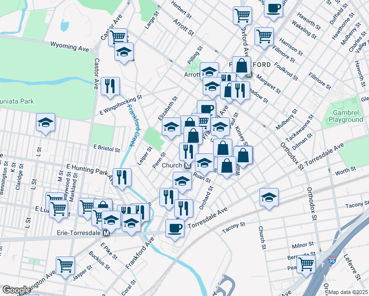 map of restaurants, bars, coffee shops, grocery stores, and more near 4309 Griscom Street in Philadelphia