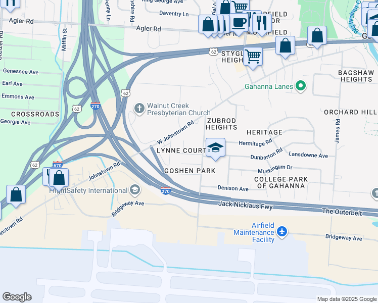 map of restaurants, bars, coffee shops, grocery stores, and more near 500 Melissa Court in Gahanna