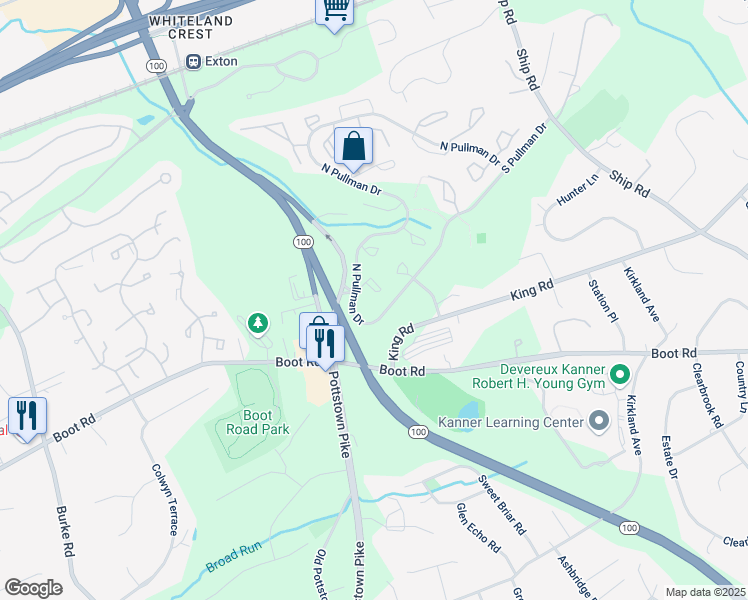 map of restaurants, bars, coffee shops, grocery stores, and more near 141 Weedon Court in West Chester
