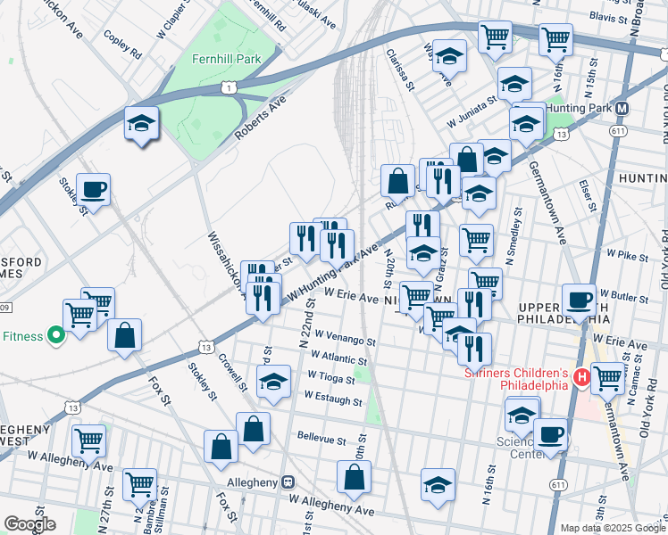 map of restaurants, bars, coffee shops, grocery stores, and more near 2113 West Hunting Park Avenue in Philadelphia
