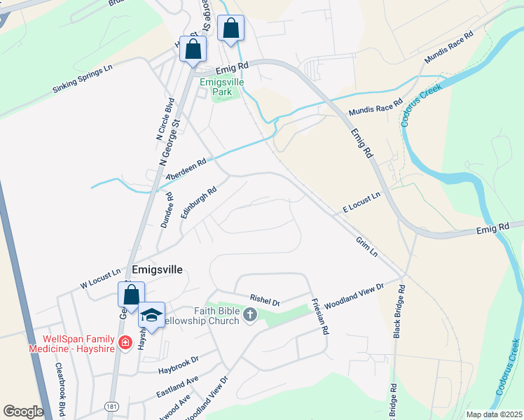 map of restaurants, bars, coffee shops, grocery stores, and more near 672 Rishel Drive in York
