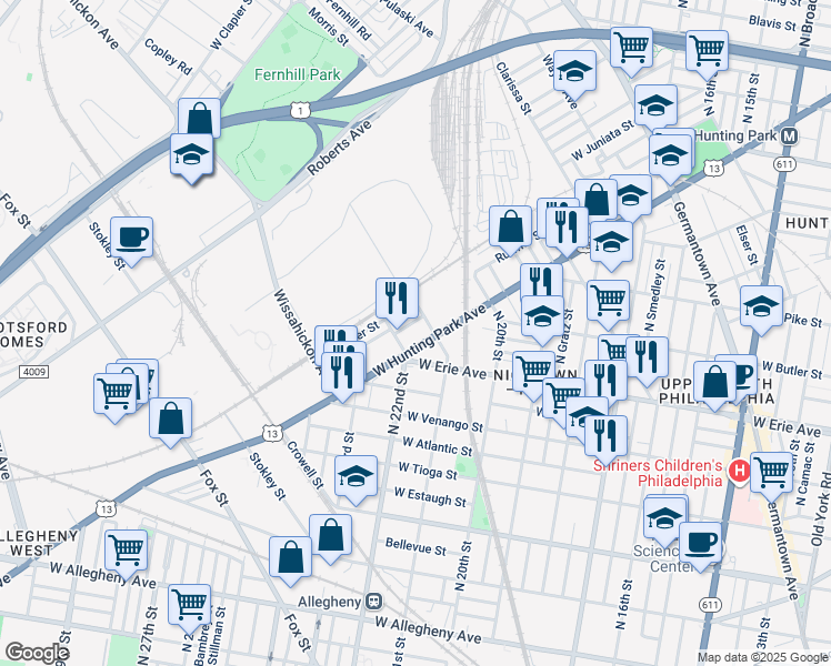 map of restaurants, bars, coffee shops, grocery stores, and more near 2111 West Hunting Park Avenue in Philadelphia