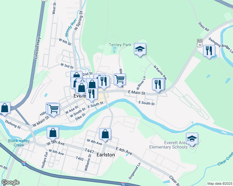 map of restaurants, bars, coffee shops, grocery stores, and more near 231 East Main Street in Everett