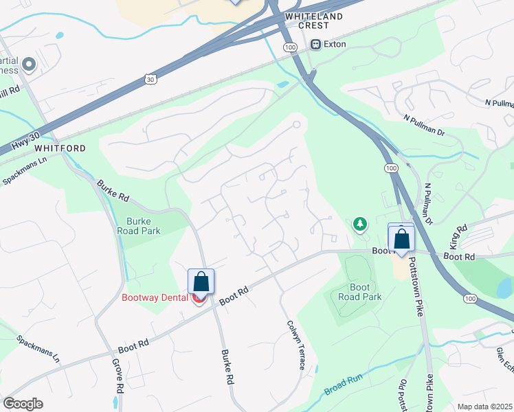 map of restaurants, bars, coffee shops, grocery stores, and more near 296 Anglesey Terrace in West Chester