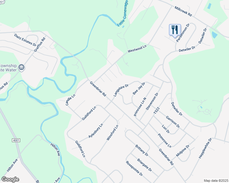 map of restaurants, bars, coffee shops, grocery stores, and more near 1481 Langshire Drive in York