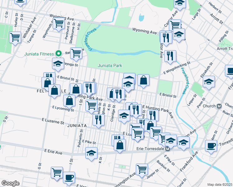 map of restaurants, bars, coffee shops, grocery stores, and more near 4232 Claridge Street in Philadelphia