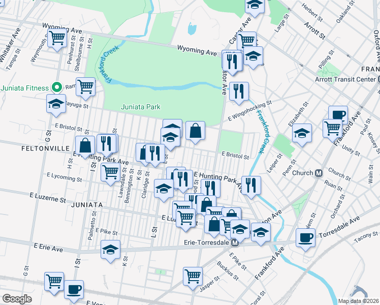 map of restaurants, bars, coffee shops, grocery stores, and more near 4308 Glendale Street in Philadelphia