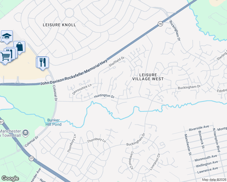 map of restaurants, bars, coffee shops, grocery stores, and more near 552B Mayfair Road in Manchester Township