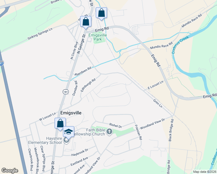 map of restaurants, bars, coffee shops, grocery stores, and more near 160 East Locust Lane in York