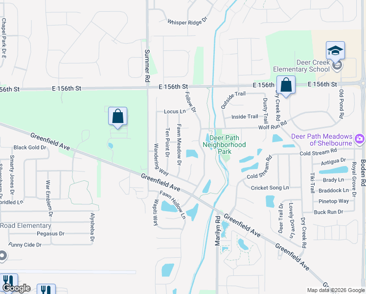 map of restaurants, bars, coffee shops, grocery stores, and more near 11982 Cat Tail Court in Noblesville