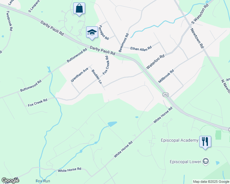 map of restaurants, bars, coffee shops, grocery stores, and more near 2046 Waterloo Road in Berwyn
