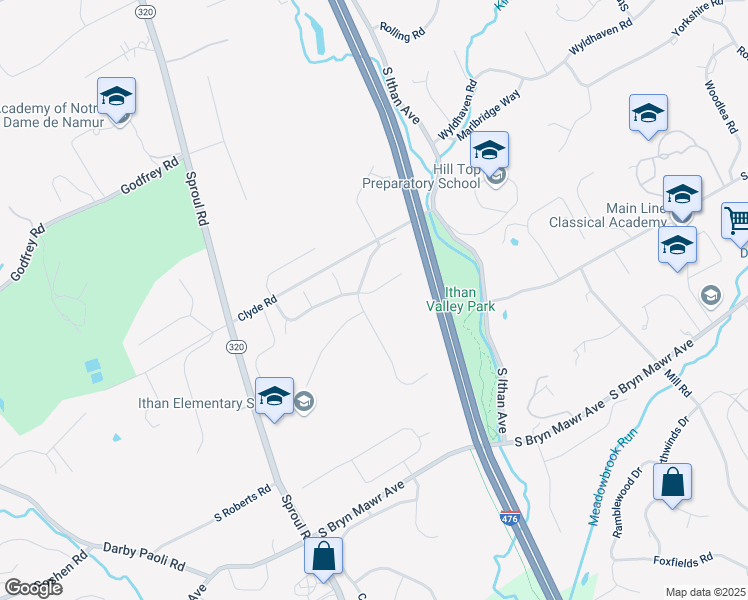 map of restaurants, bars, coffee shops, grocery stores, and more near 203 Drakes Drum Drive in Bryn Mawr