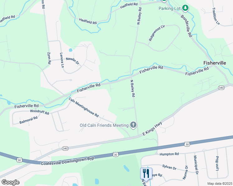 map of restaurants, bars, coffee shops, grocery stores, and more near 3000 Fisherville Road in Coatesville