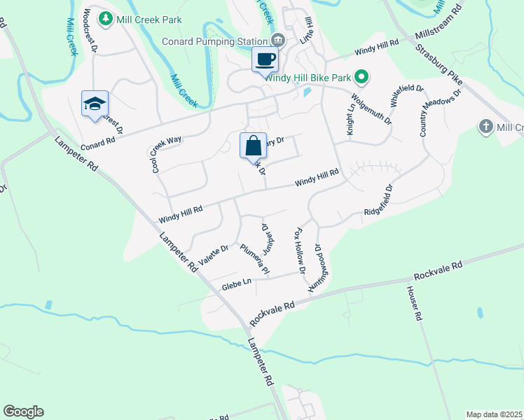 map of restaurants, bars, coffee shops, grocery stores, and more near 109 Nectar Terrace in Lancaster