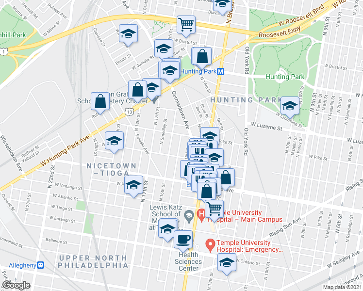 map of restaurants, bars, coffee shops, grocery stores, and more near 3831 North Sydenham Street in Philadelphia