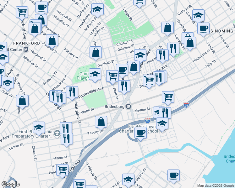 map of restaurants, bars, coffee shops, grocery stores, and more near in Philadelphia