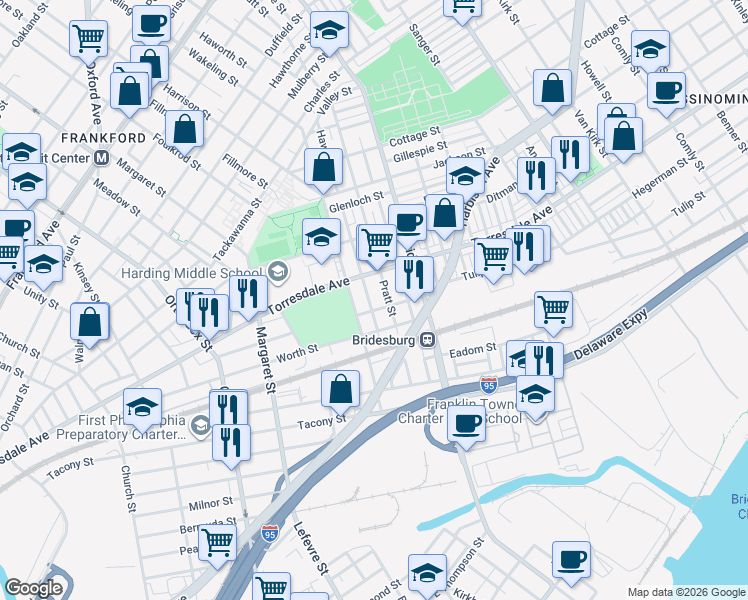 map of restaurants, bars, coffee shops, grocery stores, and more near in Philadelphia