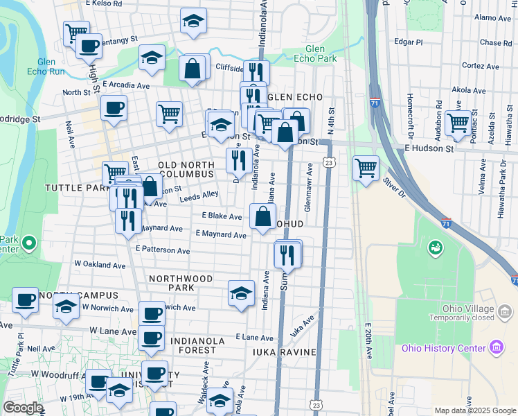 map of restaurants, bars, coffee shops, grocery stores, and more near 2444-2446 Deming Avenue in Columbus
