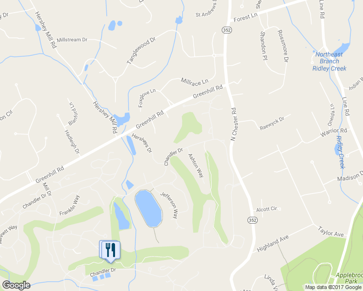 map of restaurants, bars, coffee shops, grocery stores, and more near 17 Chandler Drive in West Chester