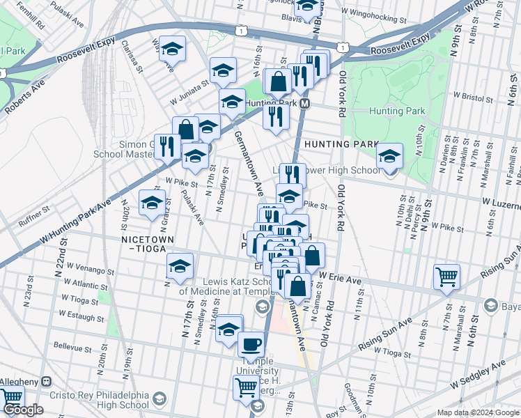 map of restaurants, bars, coffee shops, grocery stores, and more near 3837 North 15th Street in Philadelphia