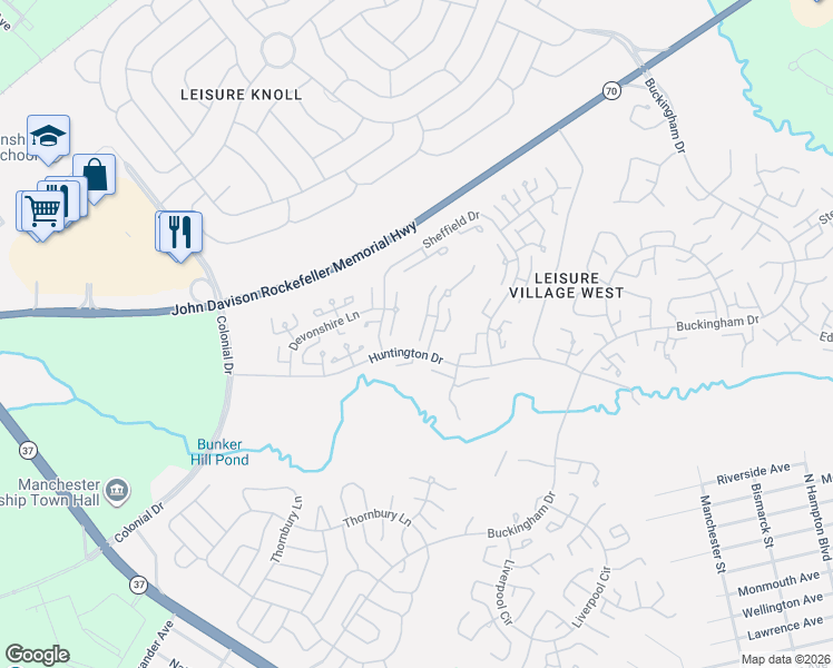 map of restaurants, bars, coffee shops, grocery stores, and more near 590C Burtons Court in Manchester Township