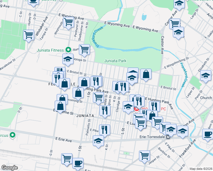 map of restaurants, bars, coffee shops, grocery stores, and more near 4249 Lawndale Street in Philadelphia