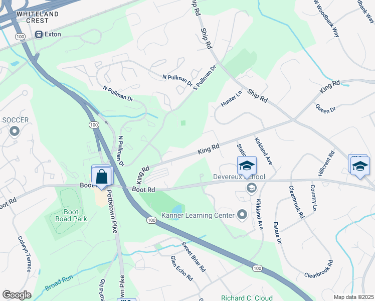 map of restaurants, bars, coffee shops, grocery stores, and more near 301 King Road in West Chester