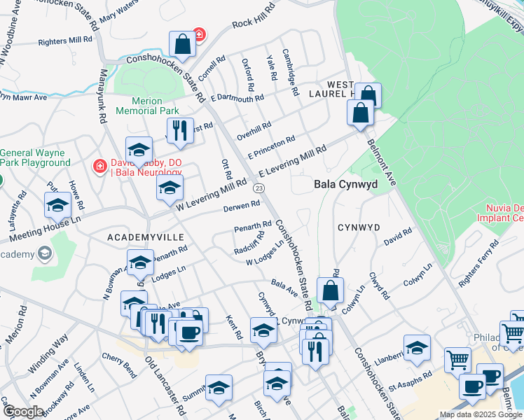 map of restaurants, bars, coffee shops, grocery stores, and more near 464 Conshohocken State Road in Bala Cynwyd