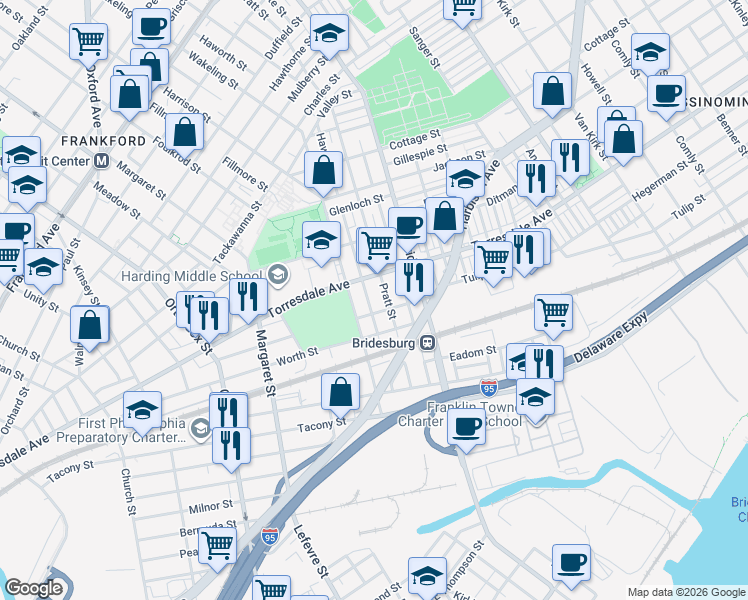 map of restaurants, bars, coffee shops, grocery stores, and more near in Philadelphia