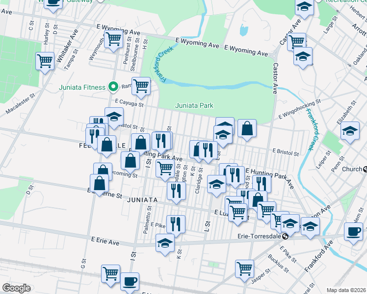 map of restaurants, bars, coffee shops, grocery stores, and more near 4249 Lawndale Street in Philadelphia