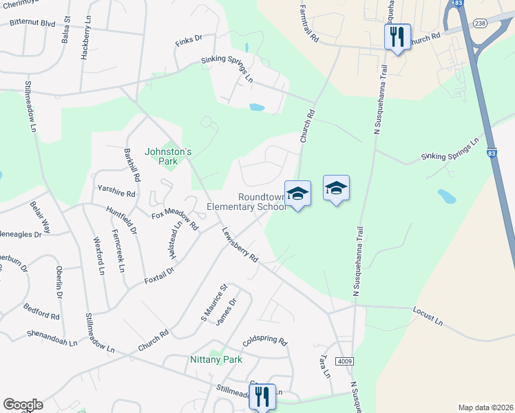map of restaurants, bars, coffee shops, grocery stores, and more near 568 Soapstone Lane in York