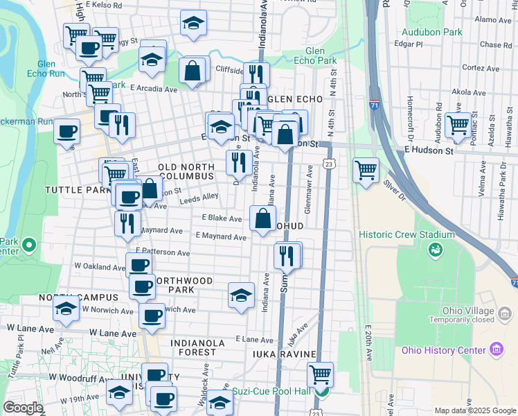 map of restaurants, bars, coffee shops, grocery stores, and more near 2444-2446 Deming Avenue in Columbus